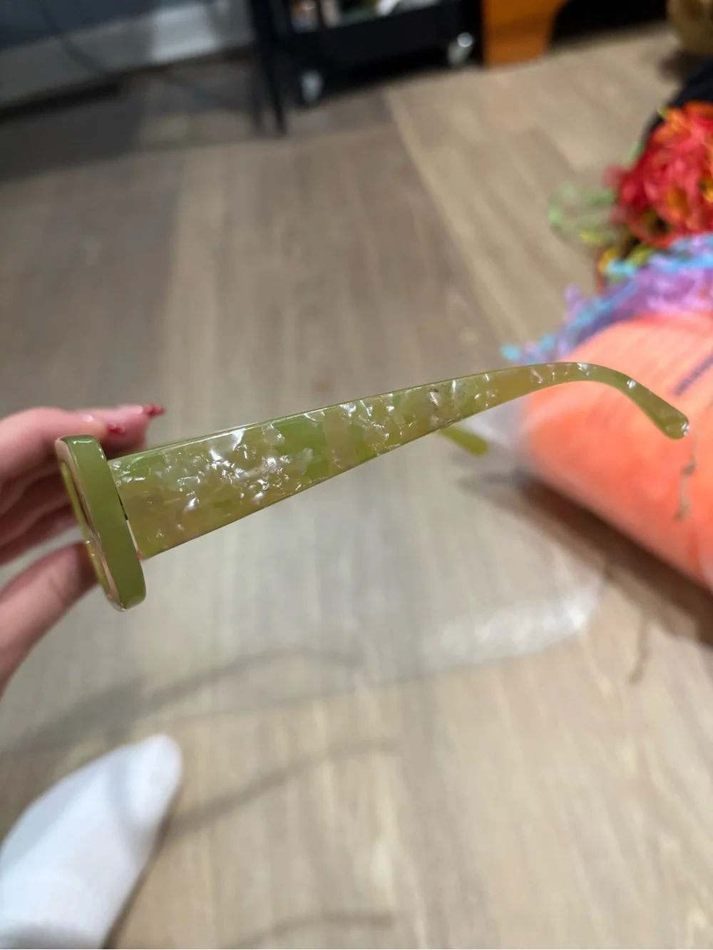 Rectangular Olive Green Pearlized Sunglasses